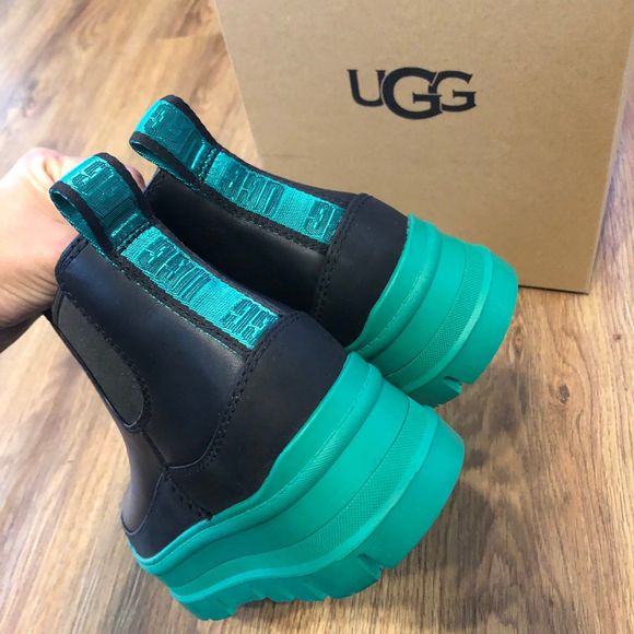 UGG black green leather PLATFORM ankle boots booties shoes women’s 8 new in box - Picture 6 of 7